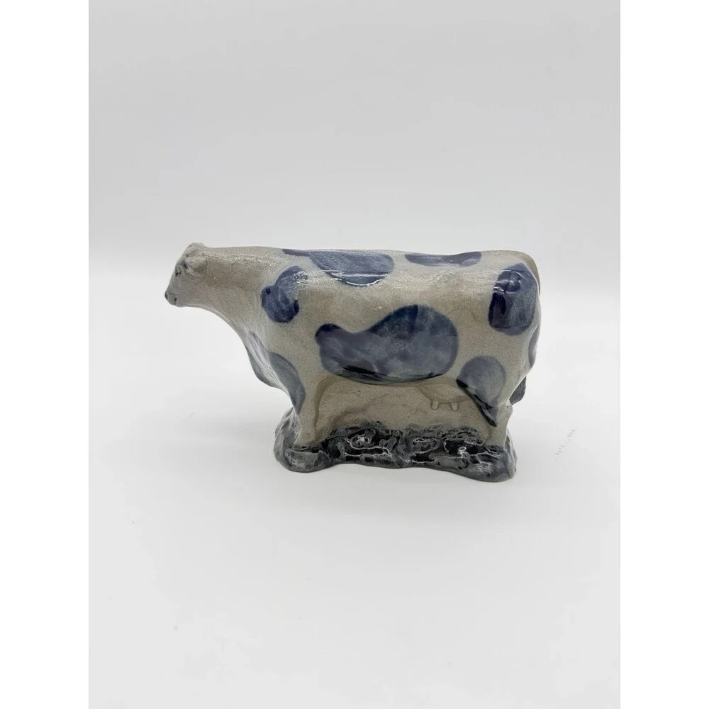 Rowe Art Pottery Salt Glaze Works Blue Holstein Cow Figurine 1990 Vintage USA